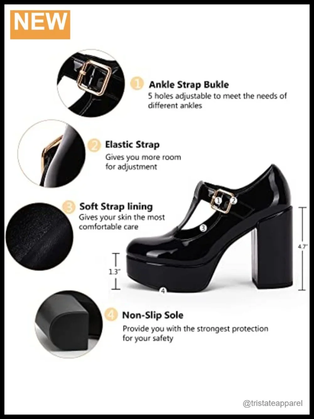 T-Strap Chunky Platform Heels Mary Jane Patent Dress Shoes